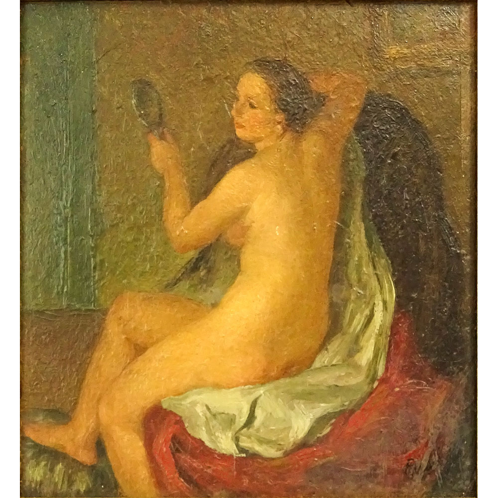 20th Century Oil on Panel, Nude. Signed (illegibly) lower right. 