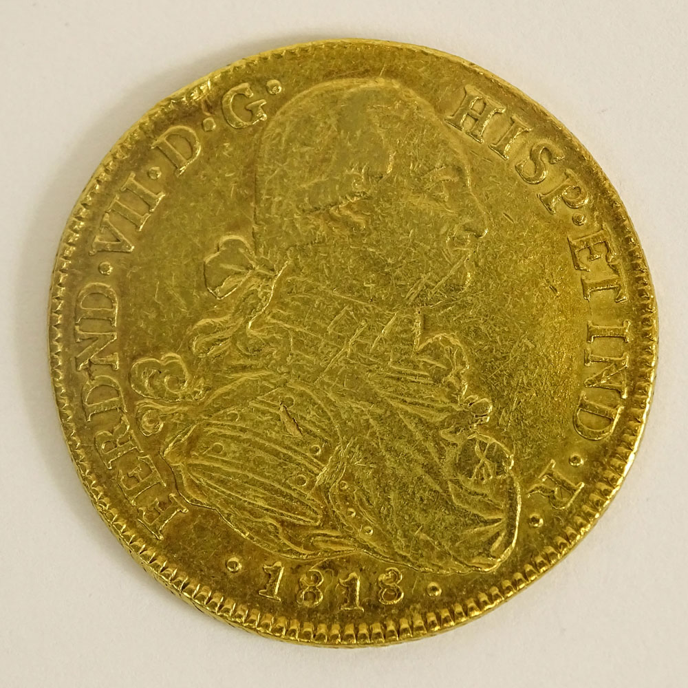 1818 Spanish 8 Escuedos Gold Coin "FERDND