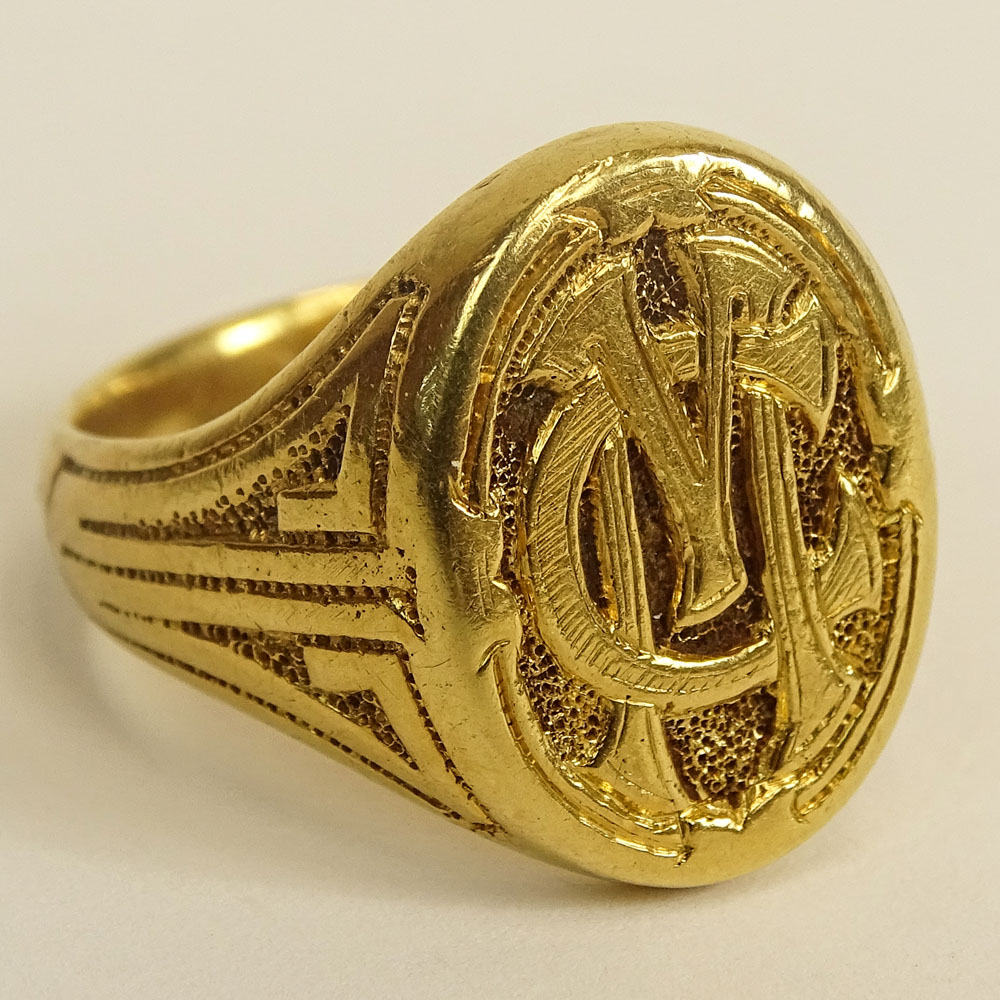 Antique 18 Karat or Higher Yellow Gold Signet "CM" Ring.