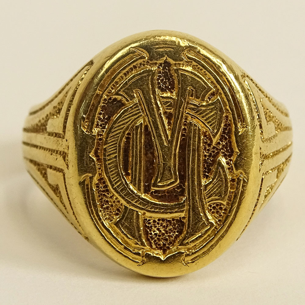 Antique 18 Karat or Higher Yellow Gold Signet "CM" Ring.