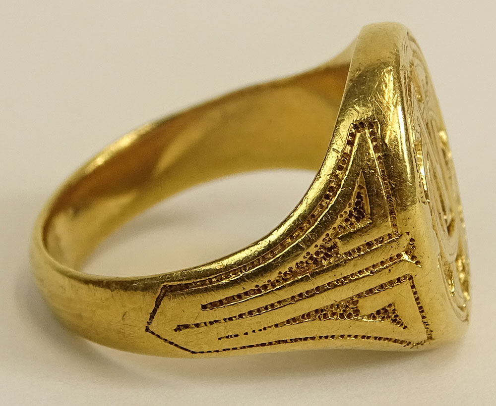 Antique 18 Karat or Higher Yellow Gold Signet "CM" Ring.