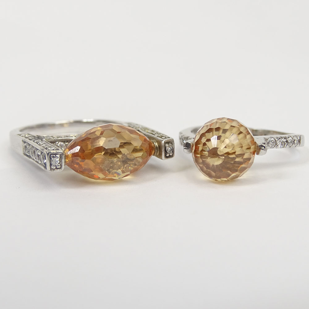 Two Lady's Sterling Silver, Briolette Cut Topaz and CZ Rings. 