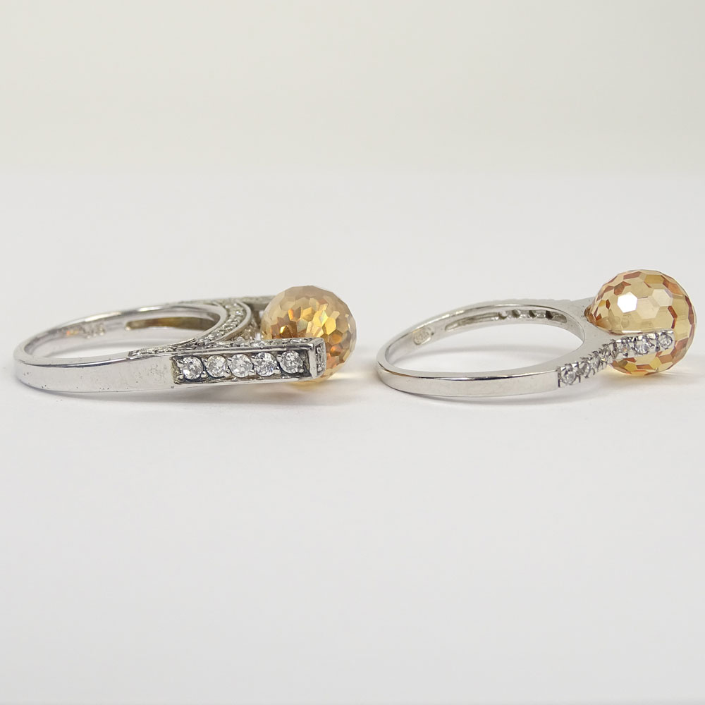 Two Lady's Sterling Silver, Briolette Cut Topaz and CZ Rings. 