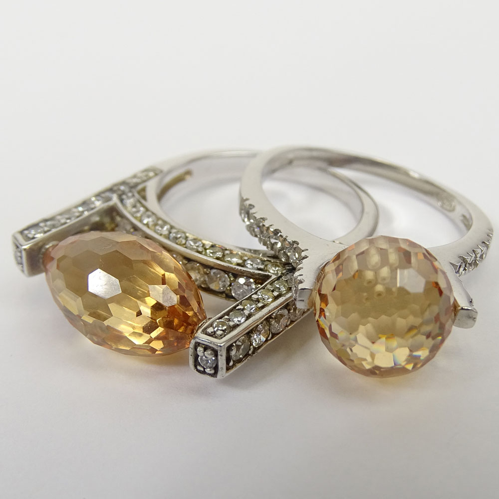 Two Lady's Sterling Silver, Briolette Cut Topaz and CZ Rings. 