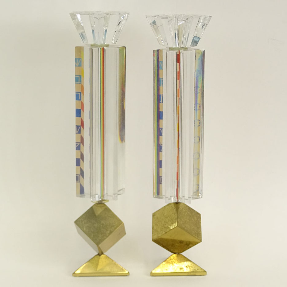 Yaacov Agam, Israeli (b. 1928)
Pair Sabbath Candlesticks. 
