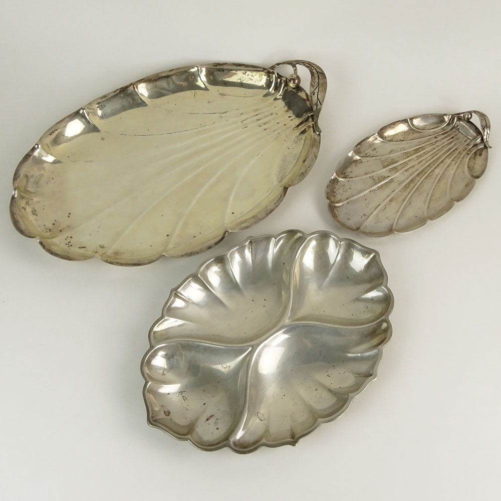 Collection of Three (4) Sterling Silver Leaf Shaped Serving Trays.