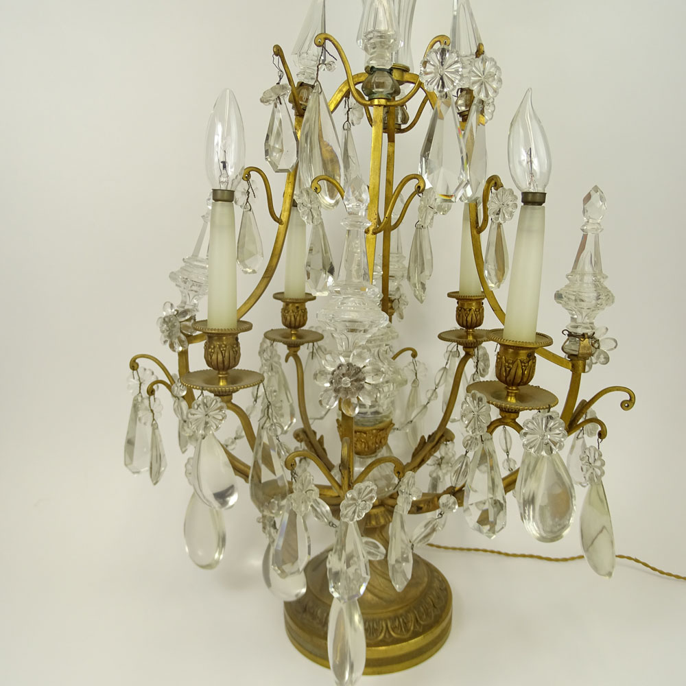 Impressive 19th Century Baccarat Crystal and Bronze Girondal. Five lights.