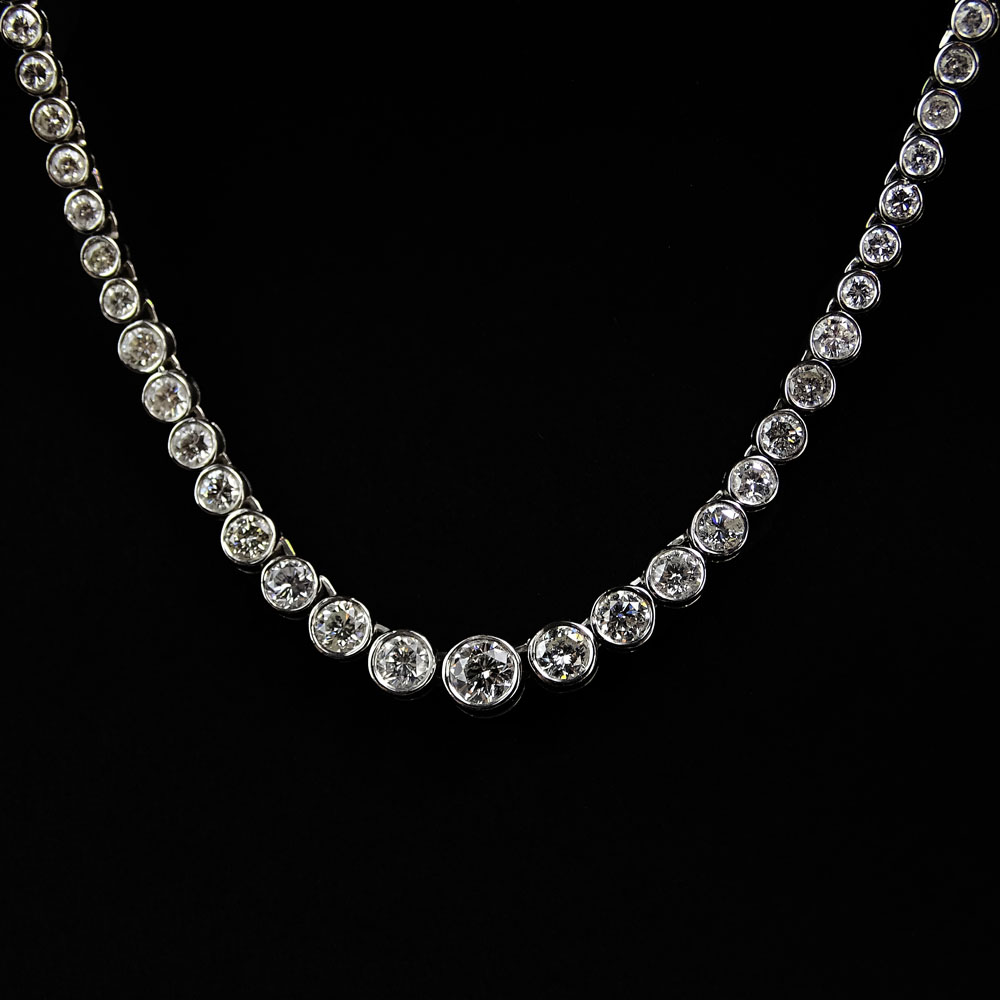 Lady's Approx. 14.0 Carat Round Brilliant Cut Diamond and 18 Karat White Gold Tennis Necklace