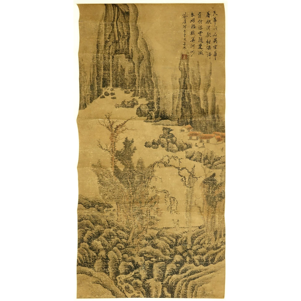 Antique Chinese Hand Painted Scroll on Paper.