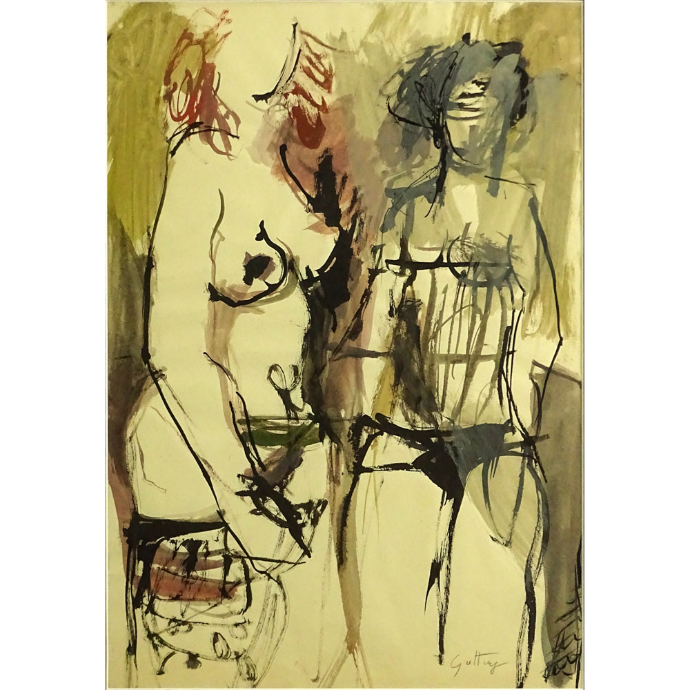 Attributed to: Renato Guttuso, Italian (1911-1987) Watercolor and gouache on paper "Two Nudes". 