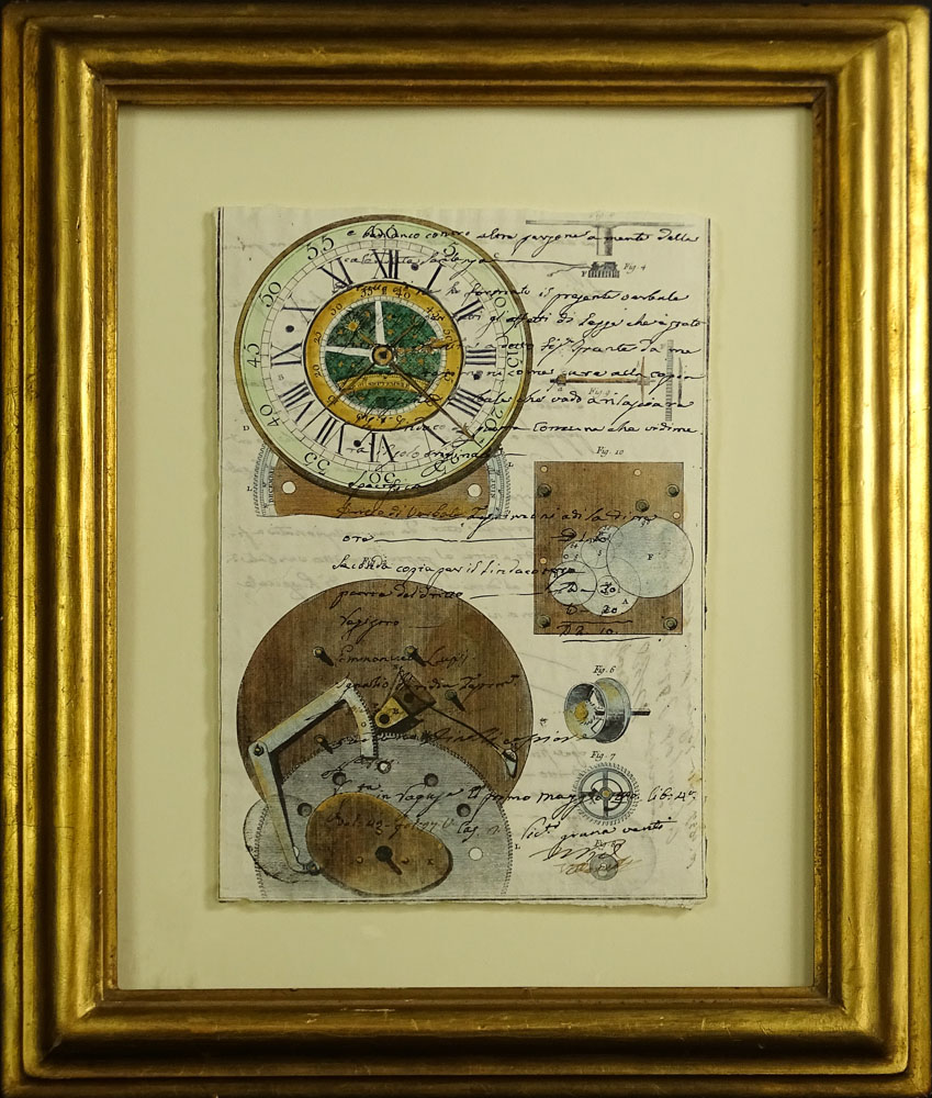 Two (2) 19th Century Manuscripts Hand Decorated with Later Watercolor "Clock Works". 