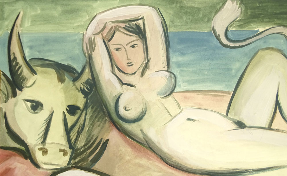 after: Henri Matisse, French  (1869-1954) Watercolor and Gouache on Paper, "The Abduction of Europa". 