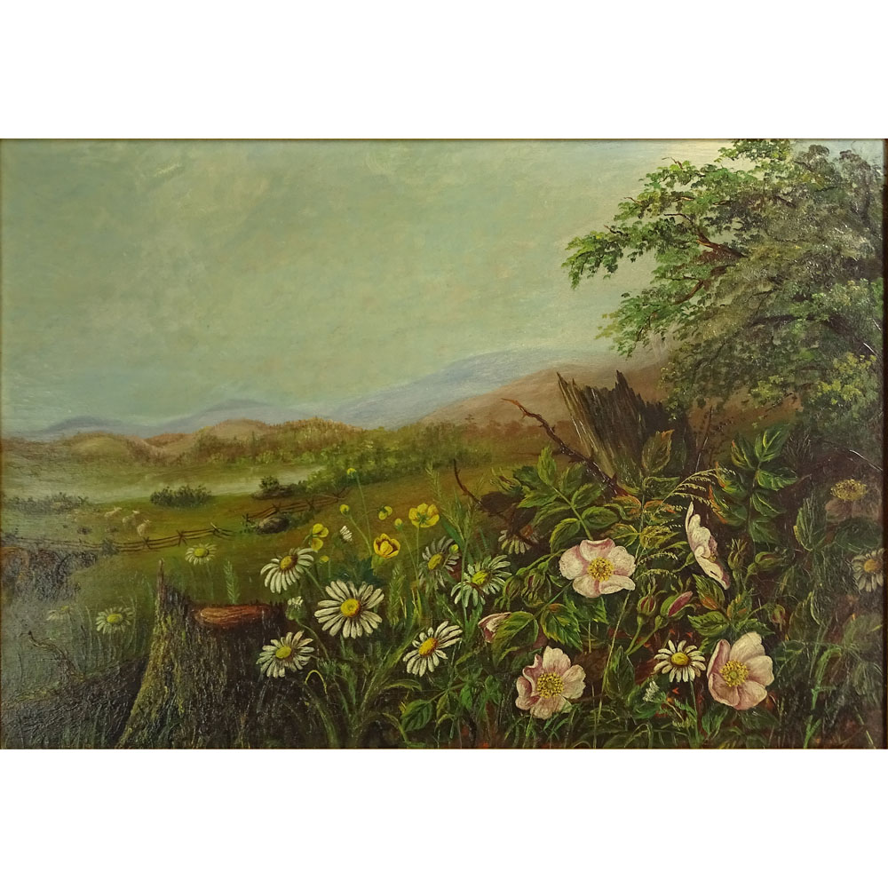 19th Century Oil on Masonite "Mountain Landscape" 