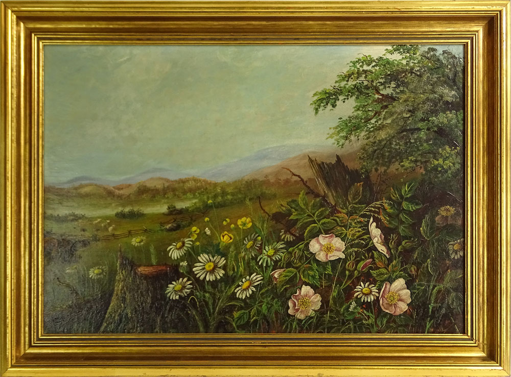 19th Century Oil on Masonite "Mountain Landscape" 