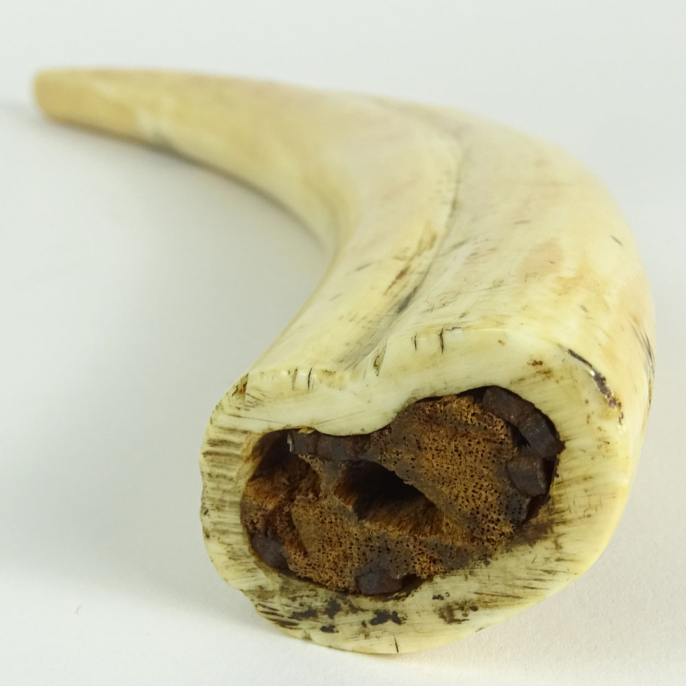 19th Century Scrimshaw Walrus Tusk With Americana Motif.