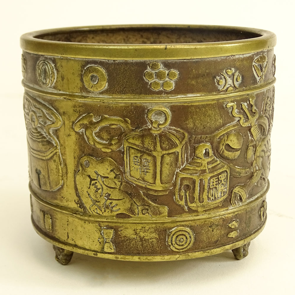 Attributed to: Hu Wen Ming Workshop. A Chinese  Inscribed Gilt-Relief Bronze Incense Burner.