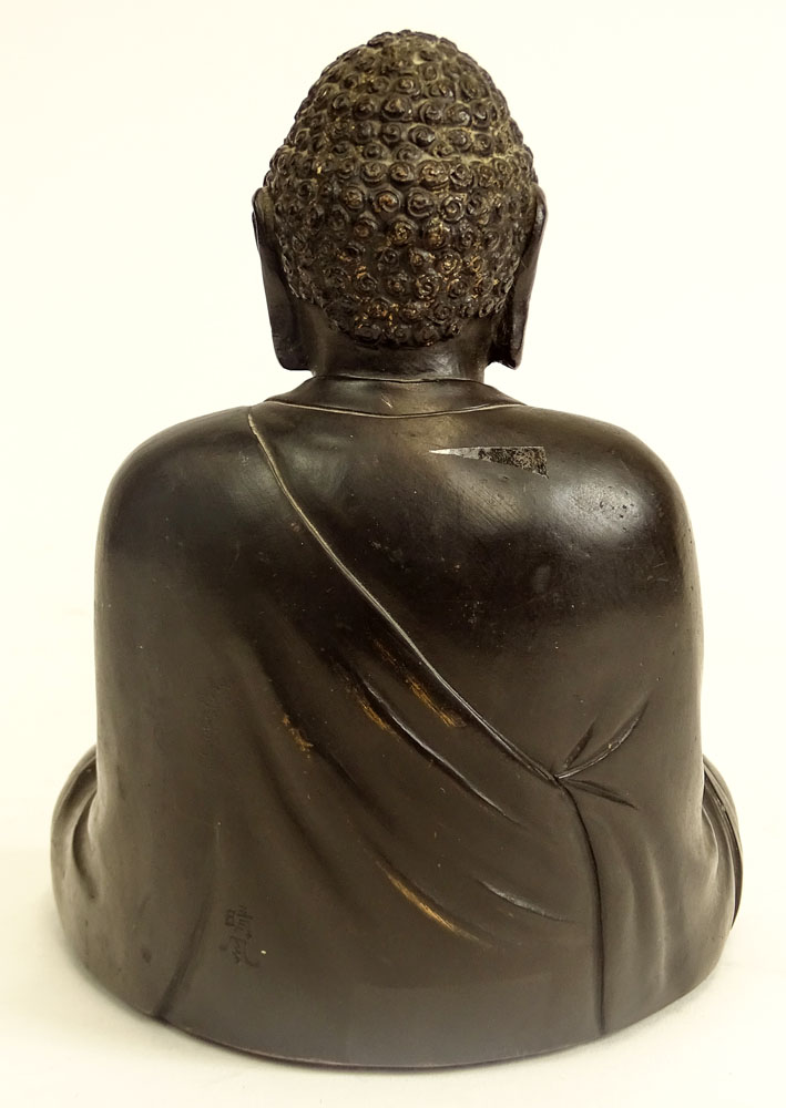 Antique Chinese Bronze Buddha Figure. Dark brown patina.