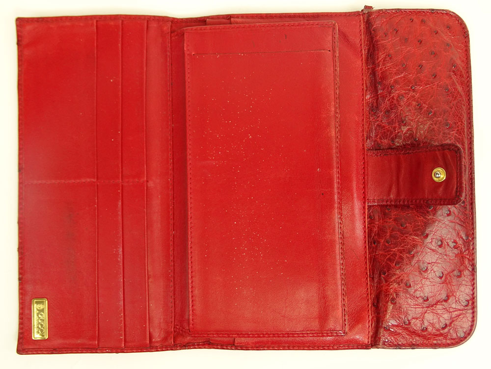 Retro Gucci Red Ostrich Leather Clutch Wallet.