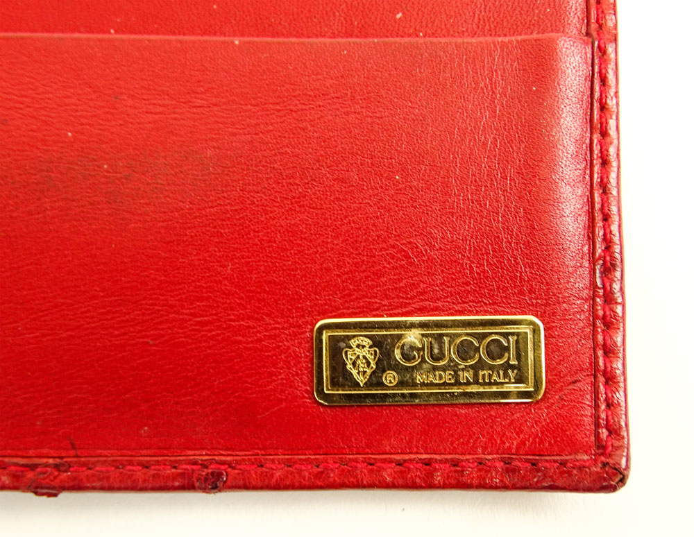 Retro Gucci Red Ostrich Leather Clutch Wallet.