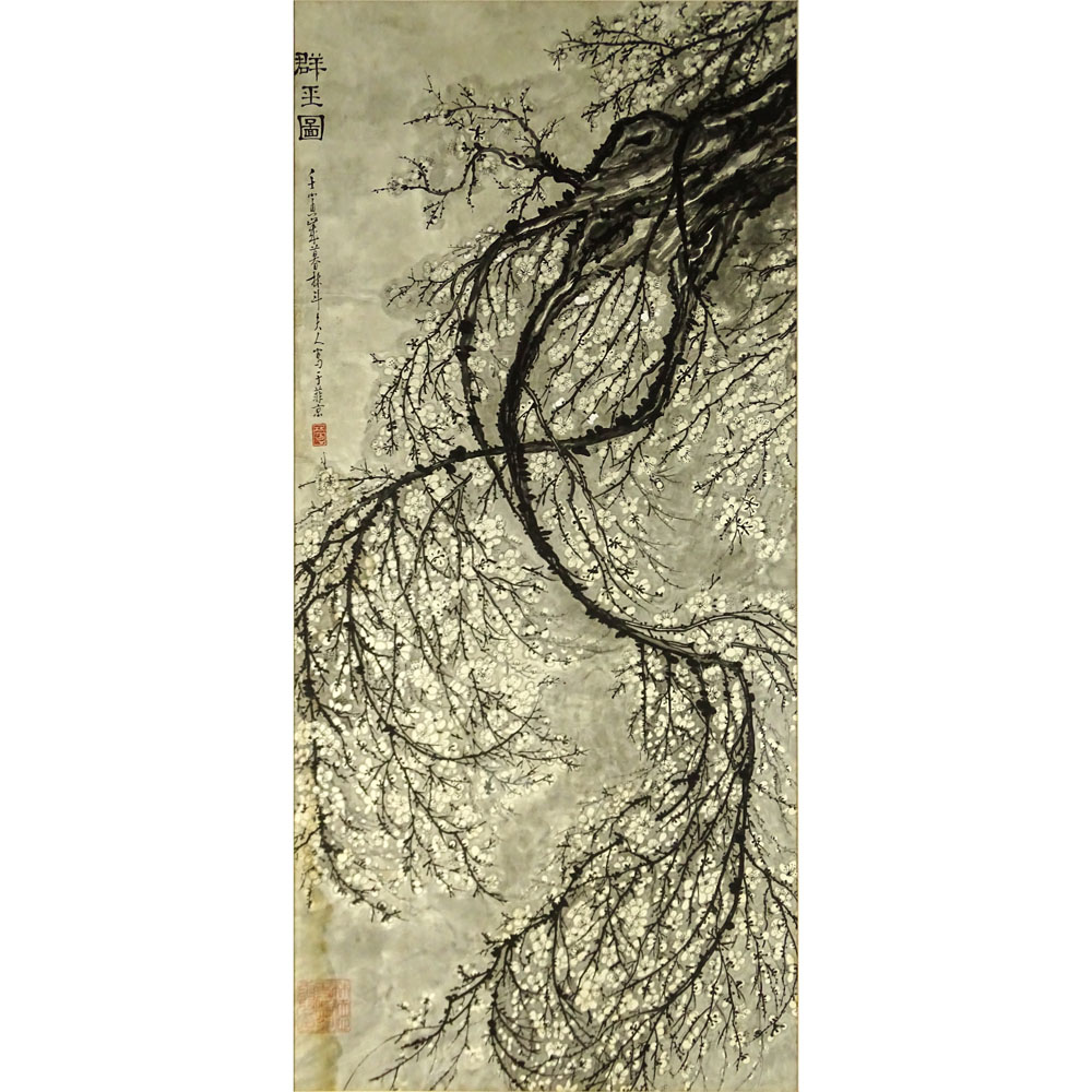 20th Century Chinese Ink and Wash on Paper, Prunus Blossoms. 