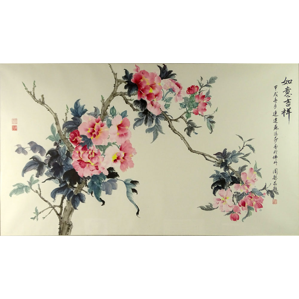 20th Century Chinese Ink and Color Wash on Paper, Blossoms. 