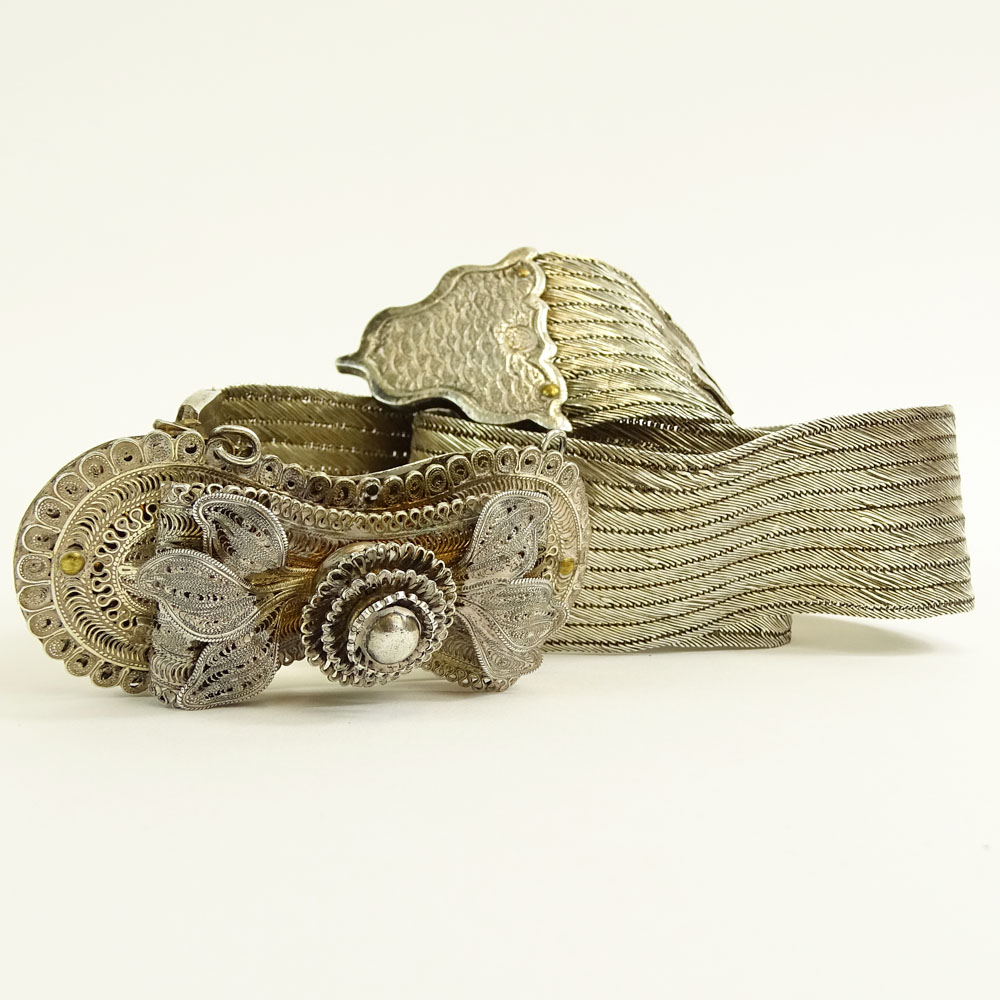 19/20th Century Turkish Ottoman Empire 800/900 Silver Mesh and Filigree Belt.