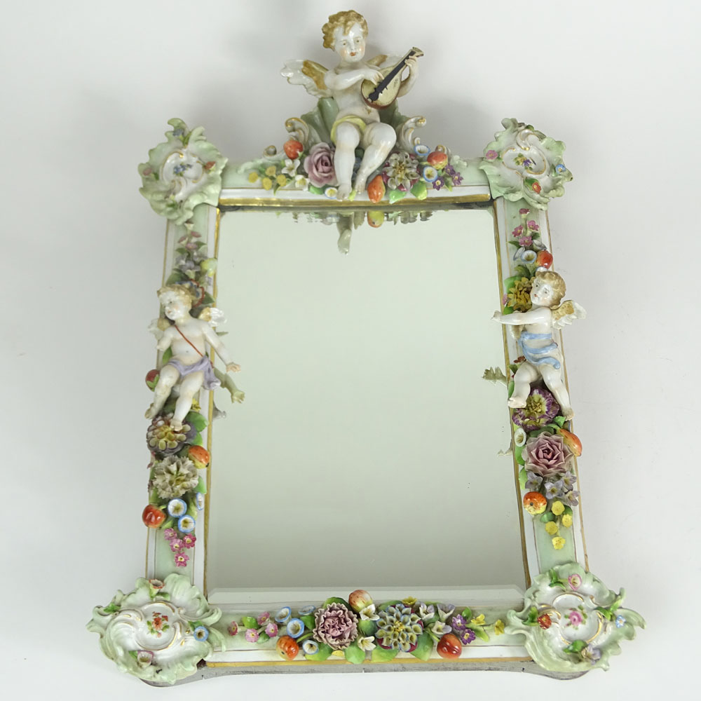 20th Century Dresden Porcelain Figural Mirror.