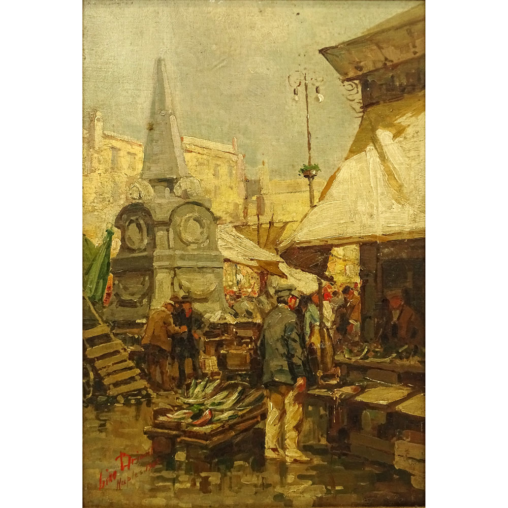 Early 20th Century Italian School Oil on panel "The Fish Market Naples 1906" 