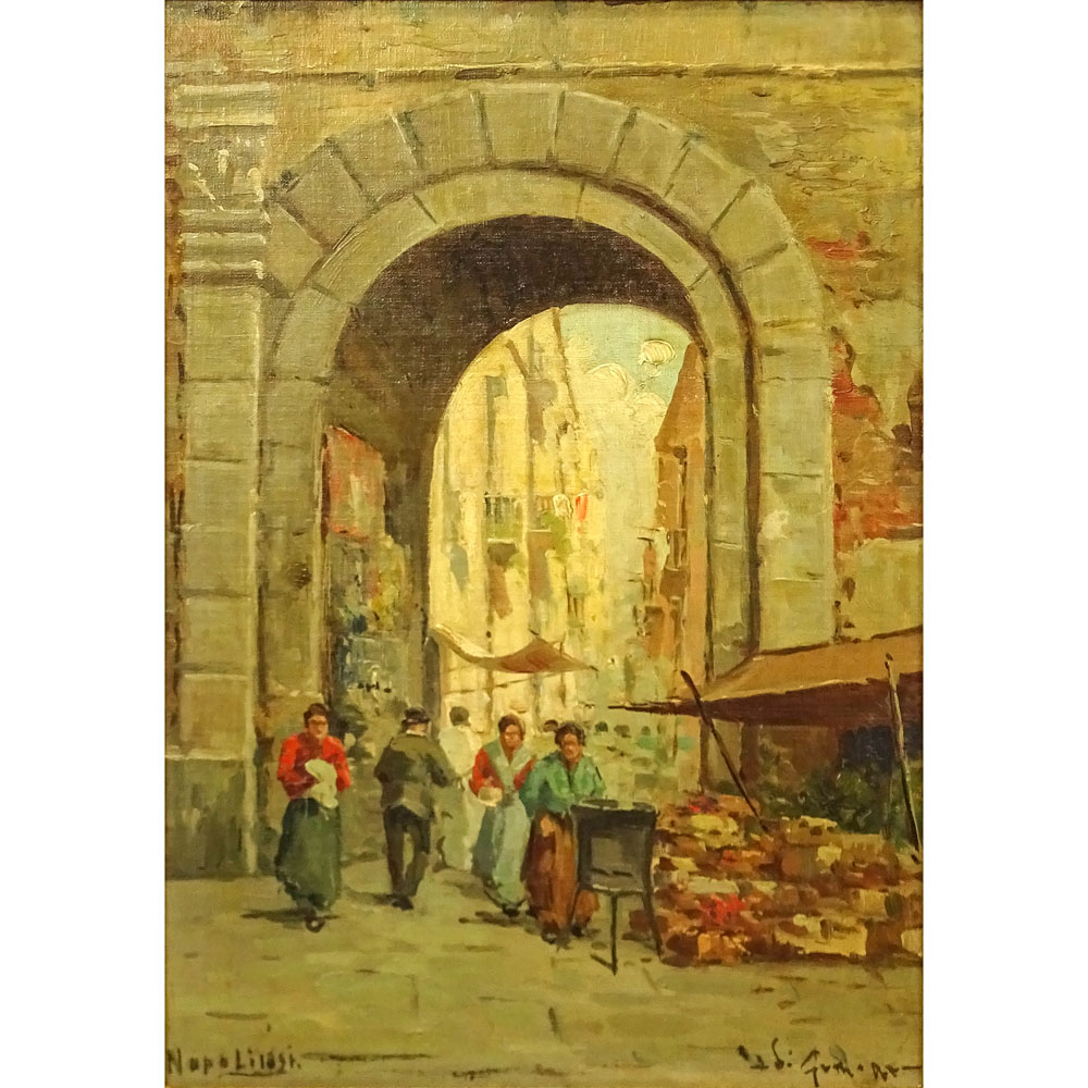 19th Century Italian School Oil on panel "Archway 1891" 