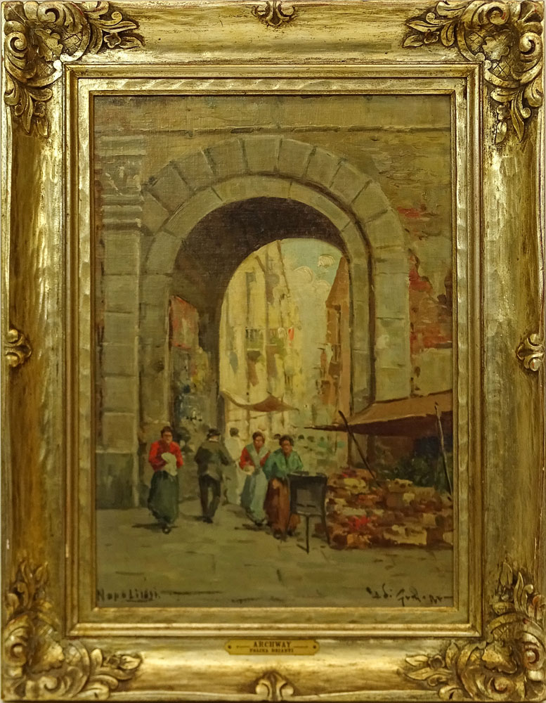 19th Century Italian School Oil on panel "Archway 1891" 