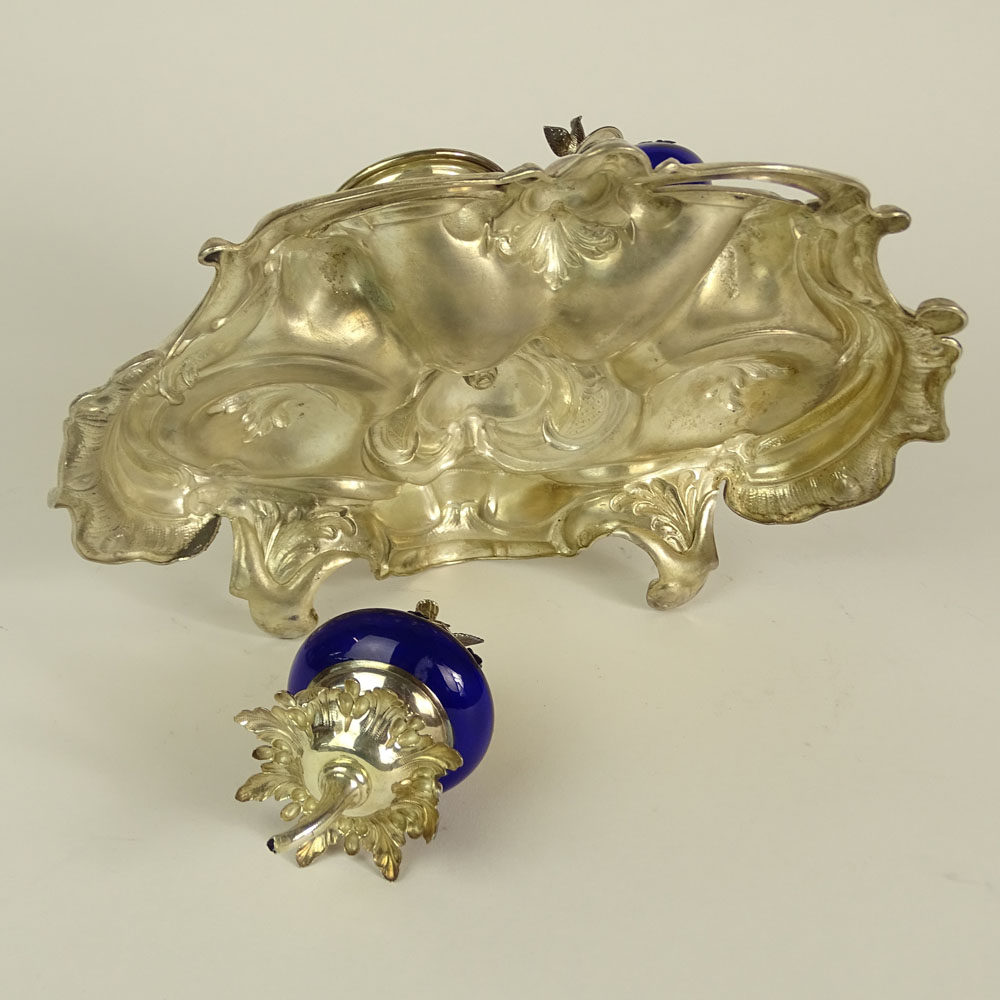 Antique Silver Plate and Porcelain Figural Ink Stand.