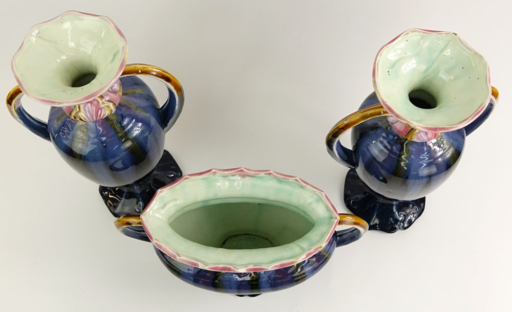 Three (3) Majolica Style Glazed Vases.