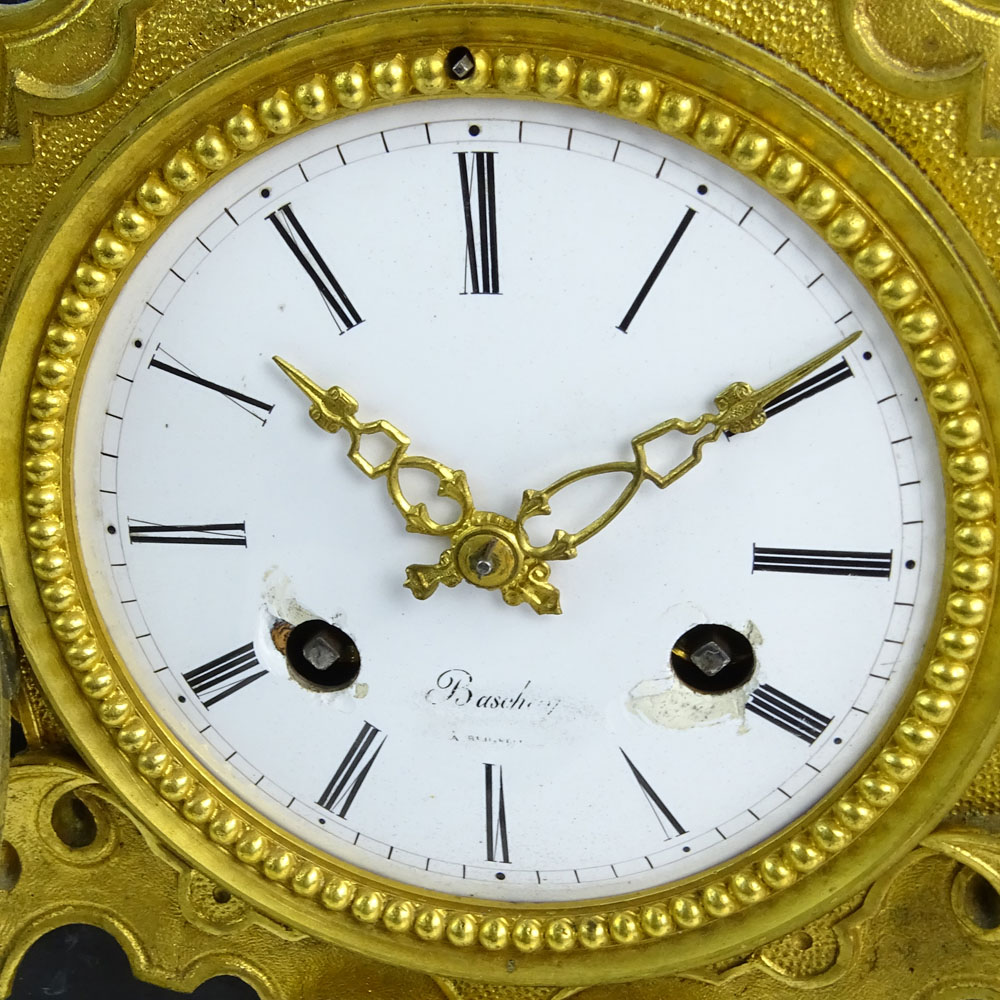 19th Century Gilt Bronze Mounted Figural Clock. Metal case.