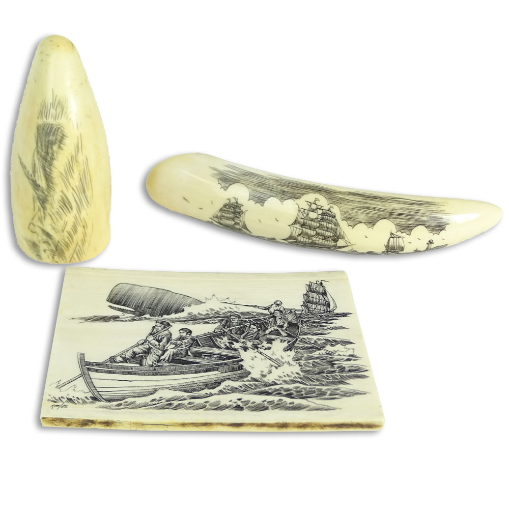 Collection of Three (3) Scrimshaw Ivories.