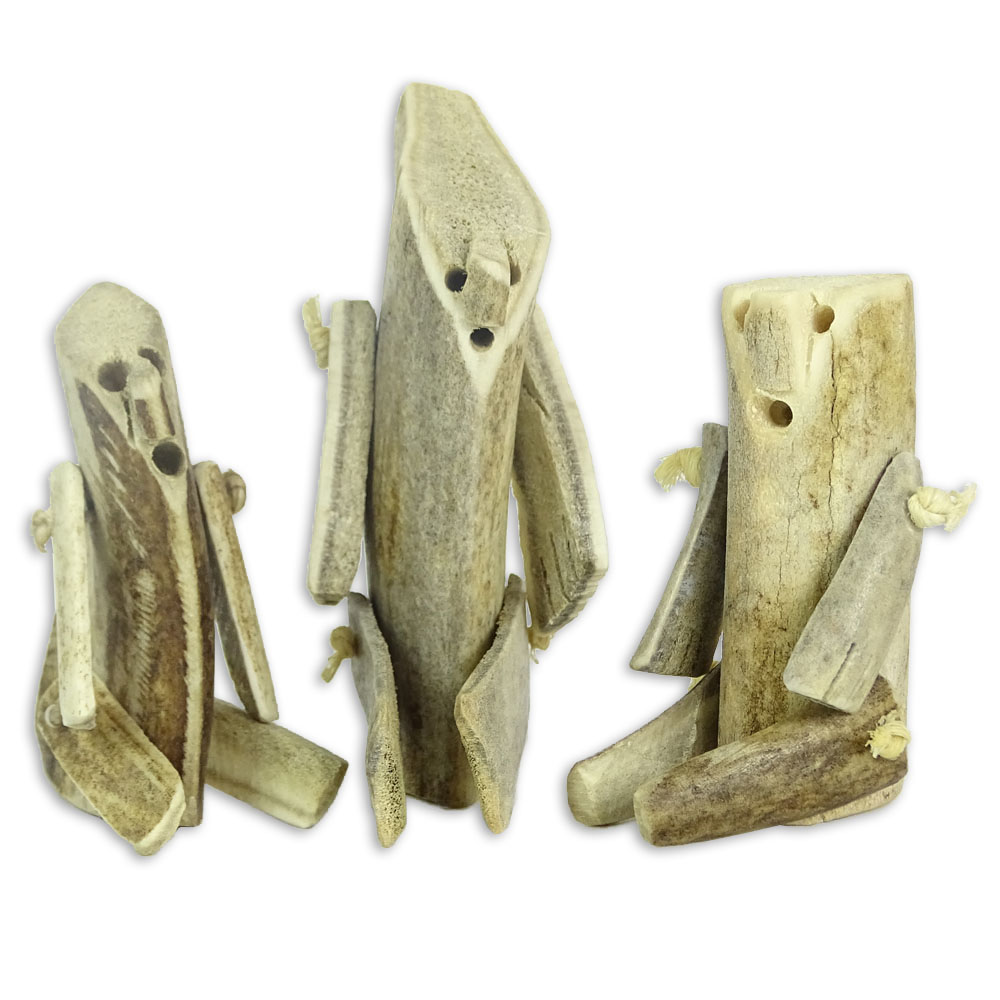 Collection of Three Antique Inuit Bone Dolls, Carved from caribou. 