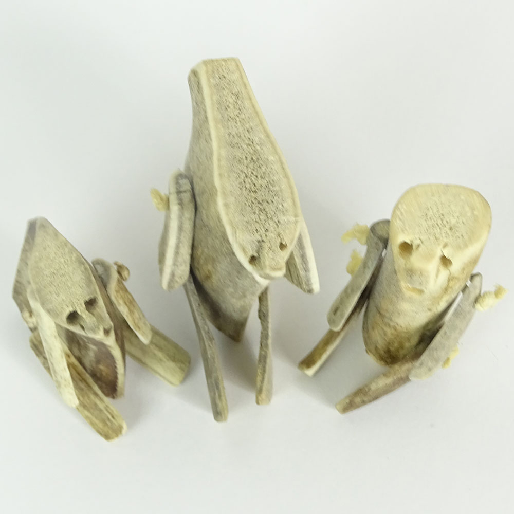 Collection of Three Antique Inuit Bone Dolls, Carved from caribou. 