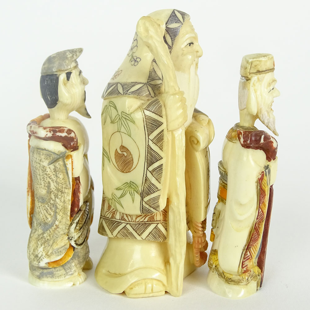 Lot of Three (3) Vintage Carved Ivory Snuff Bottles and Figurine.