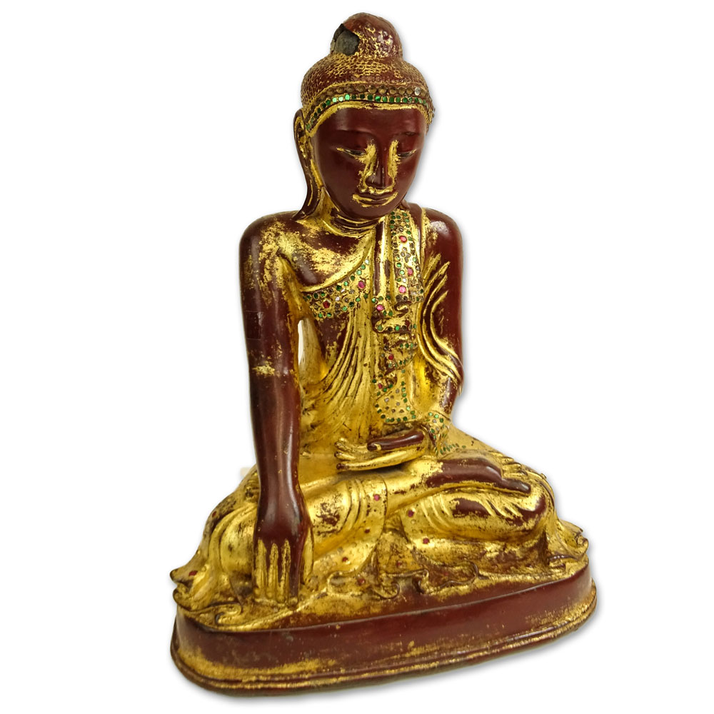 Antique Chinese Bronze of Seated Buddha. Losses to top of head reveal a very old bronze.