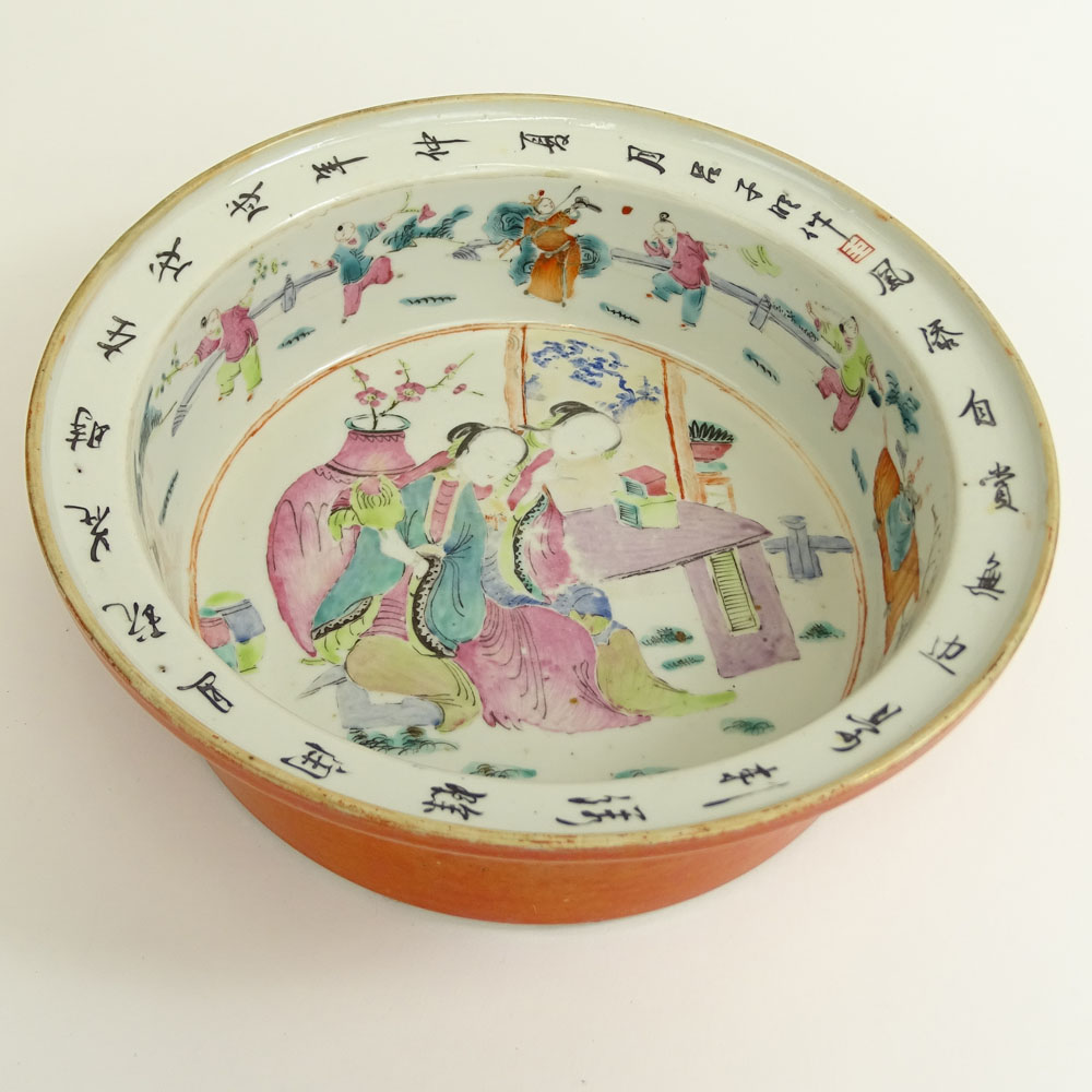 Early 20th Century Chinese Hand Painted Porcelain Bowl decorated with multiple figures and character marks.