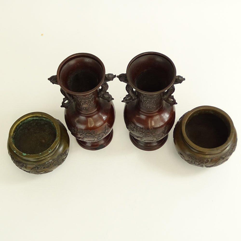 Two Pair Japanese Bronze Vases.