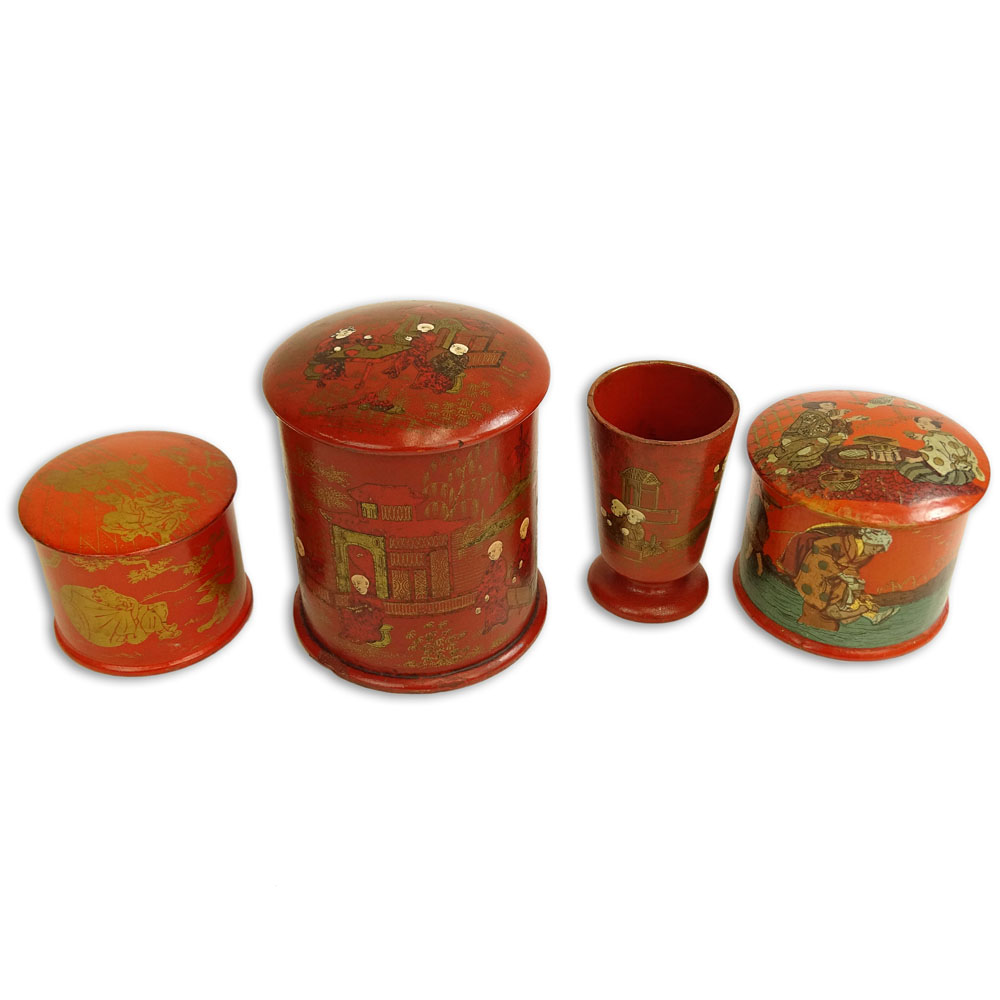 Collection of Four (4) Vintage Japanese Lacquer Boxes and Cup.