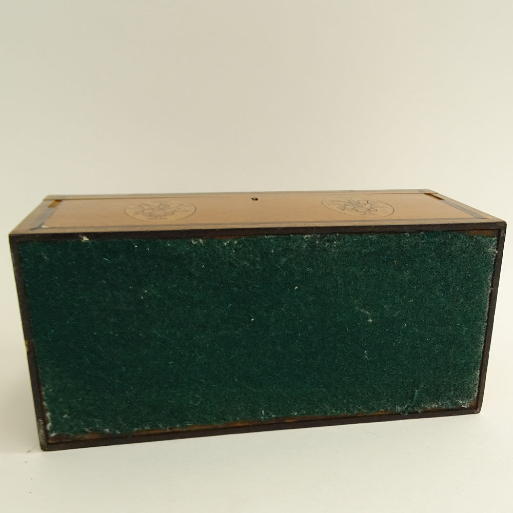 Antique English Inlaid Satinwood Tea Caddy. Two compartments and glass mixing bowl.