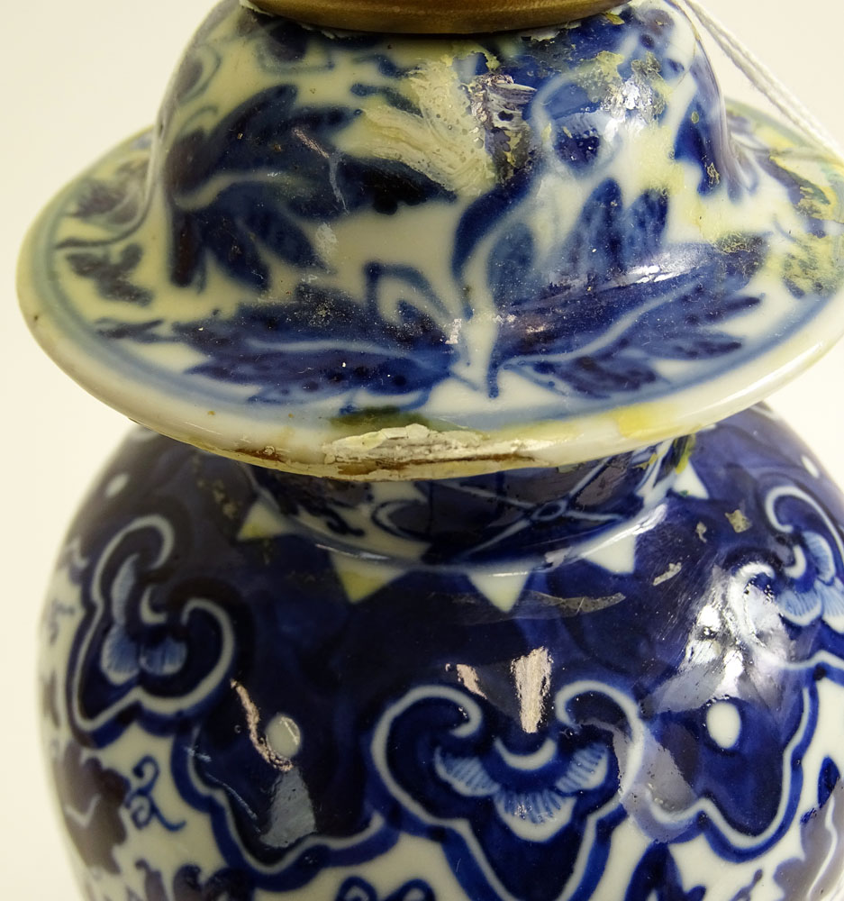 Antique Chinese Blue and White Porcelain Vase Now As Lamp.