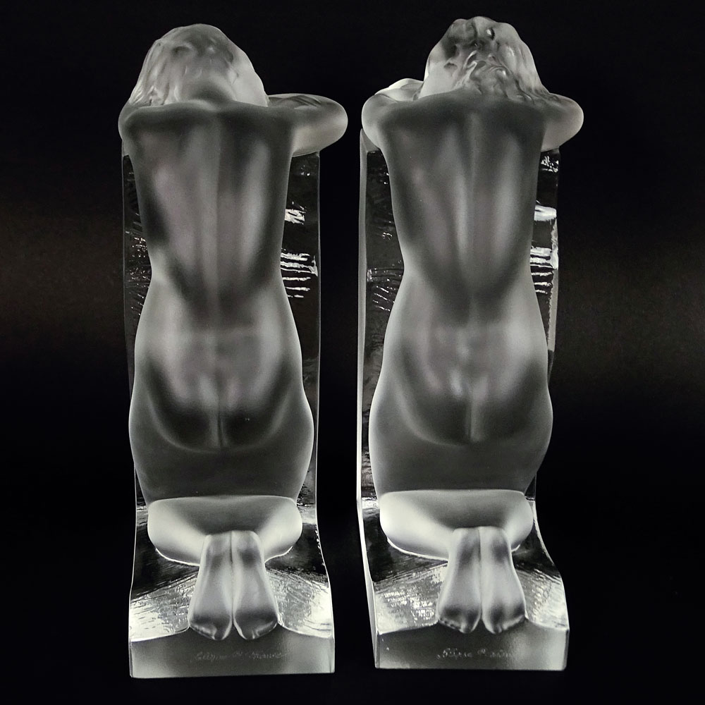 Pair Lalique "Reverie" Crystal Bookends.