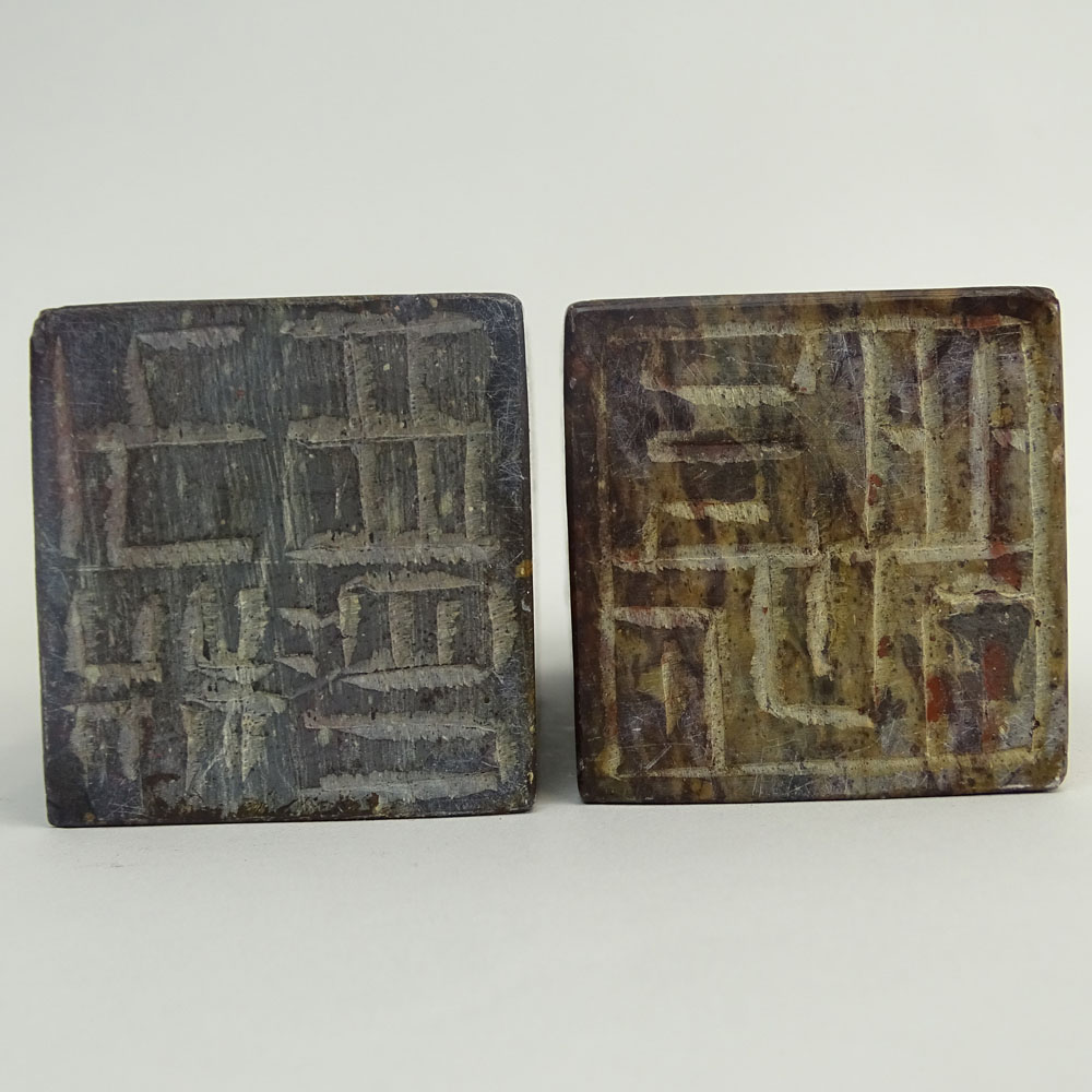 Pair of Antique Chinese Hardstone Figural Seal Chops.