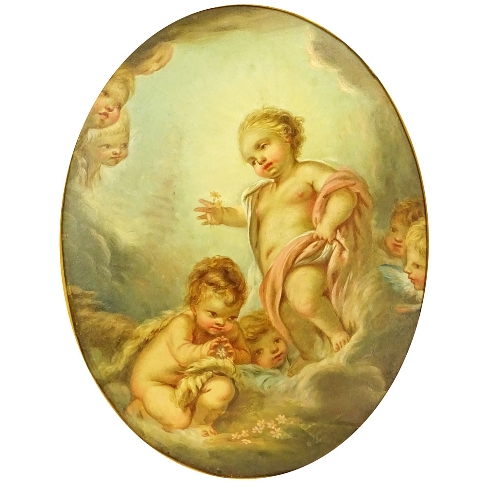 Antique Italian Painting on Wood "Cherubs".