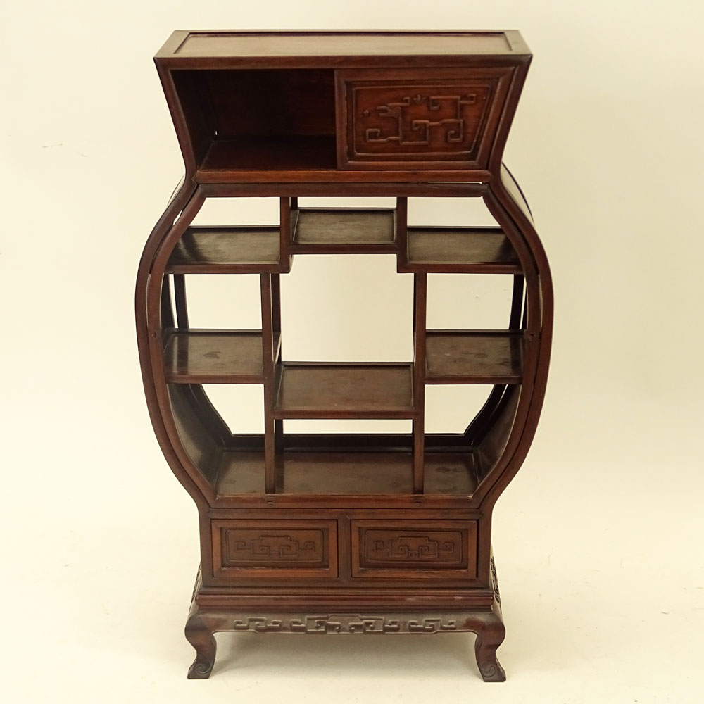 Mid Century Chinese Hardwood Miniature Étagère On Base