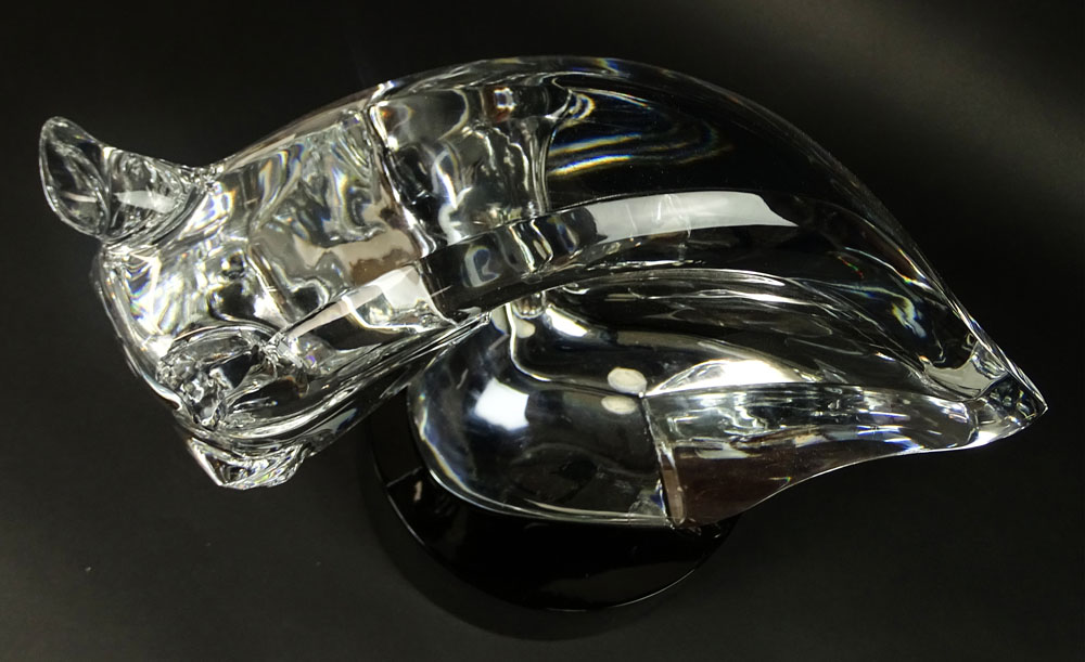 Lalique Crystal Horse Head Sculpture on Black Crystal Base.