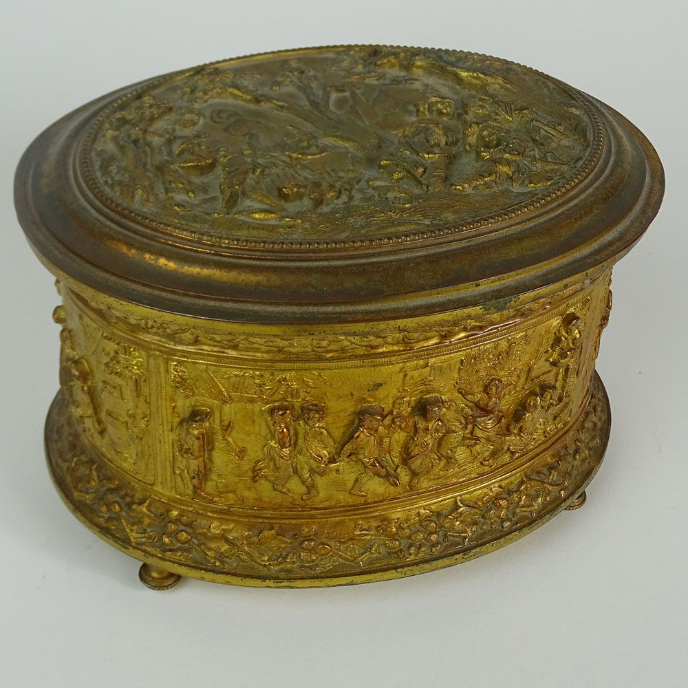 Antique America Gilt Silver Plated Figural Dresser Box.