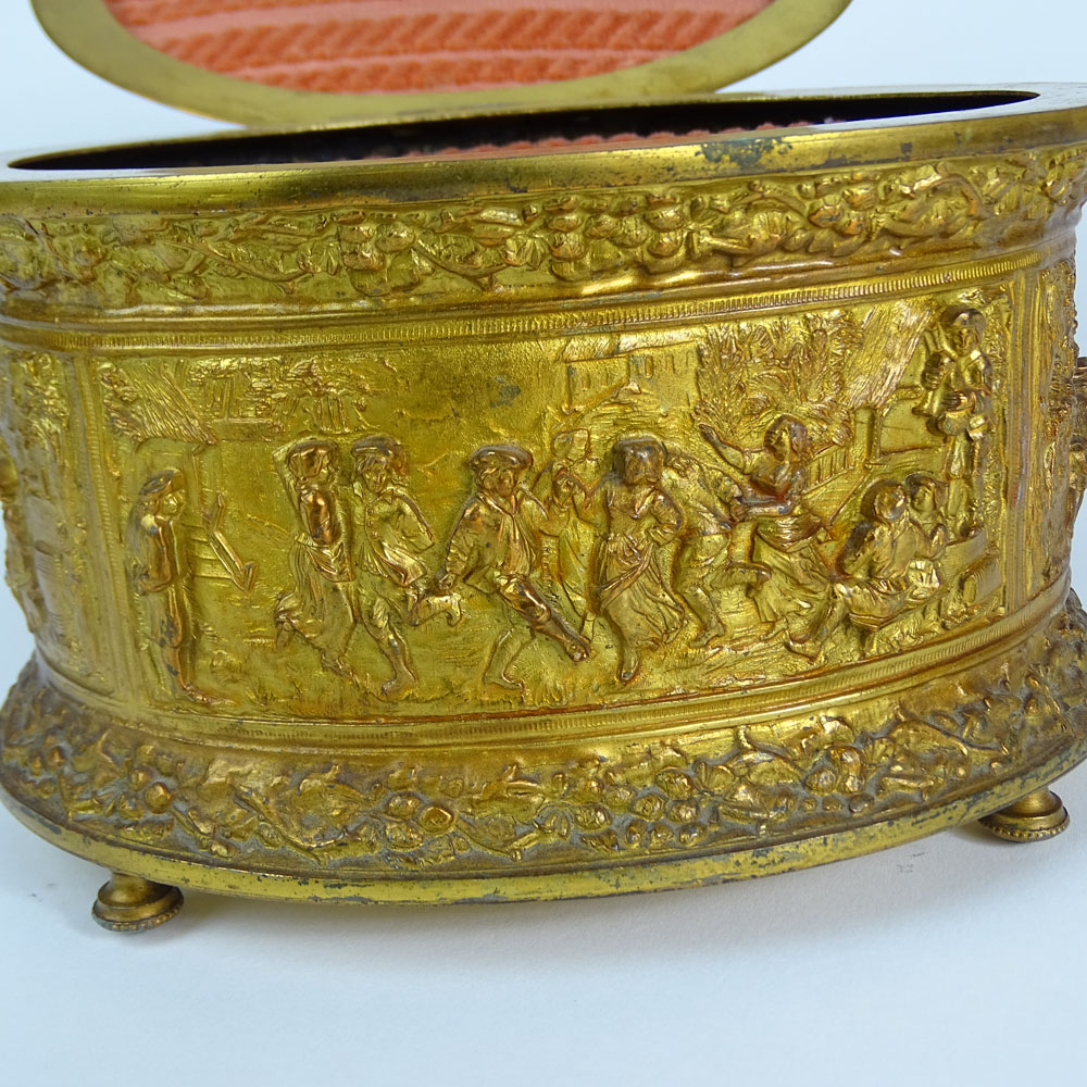 Antique America Gilt Silver Plated Figural Dresser Box.